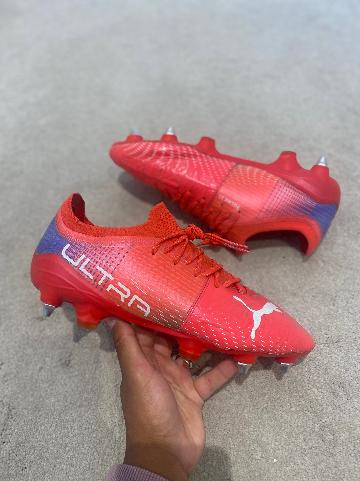 Puma Ultra 1.3 SG 'Fernandinho' Match worn custom boots - Pink / Blue