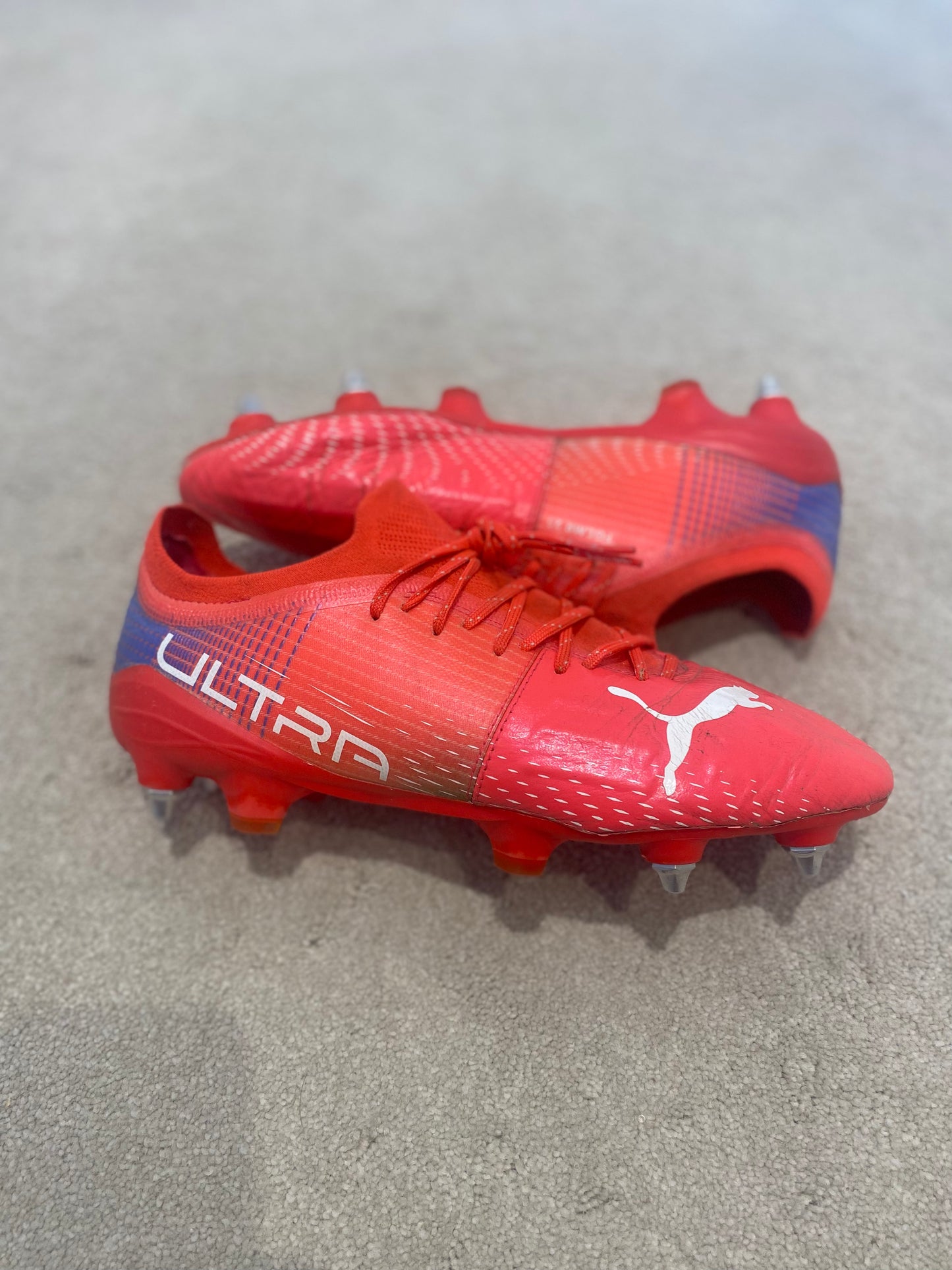 Puma Ultra 1.3 SG 'Fernandinho' Match worn custom boots - Pink / Blue