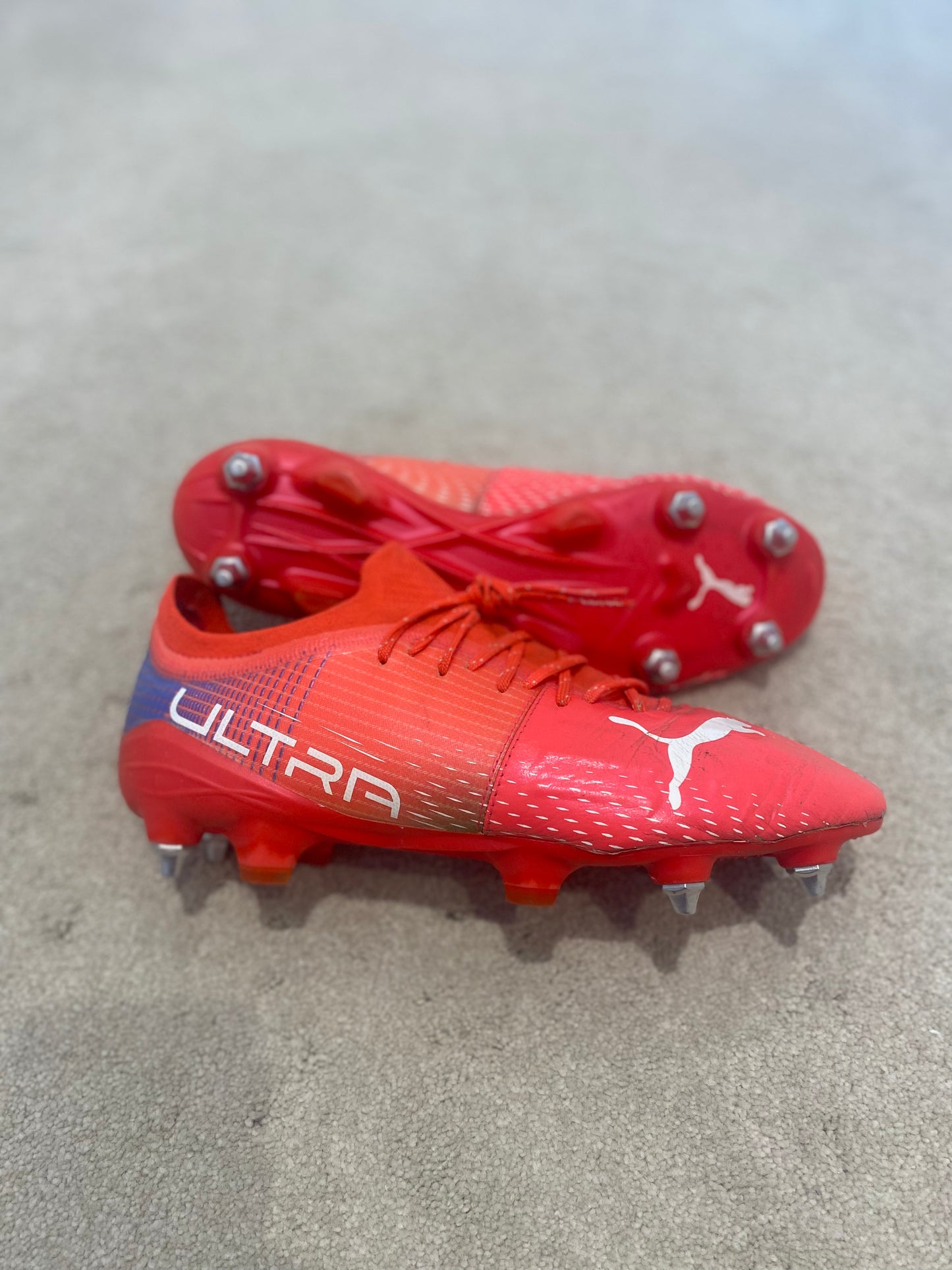 Puma Ultra 1.3 SG 'Fernandinho' Match worn custom boots - Pink / Blue