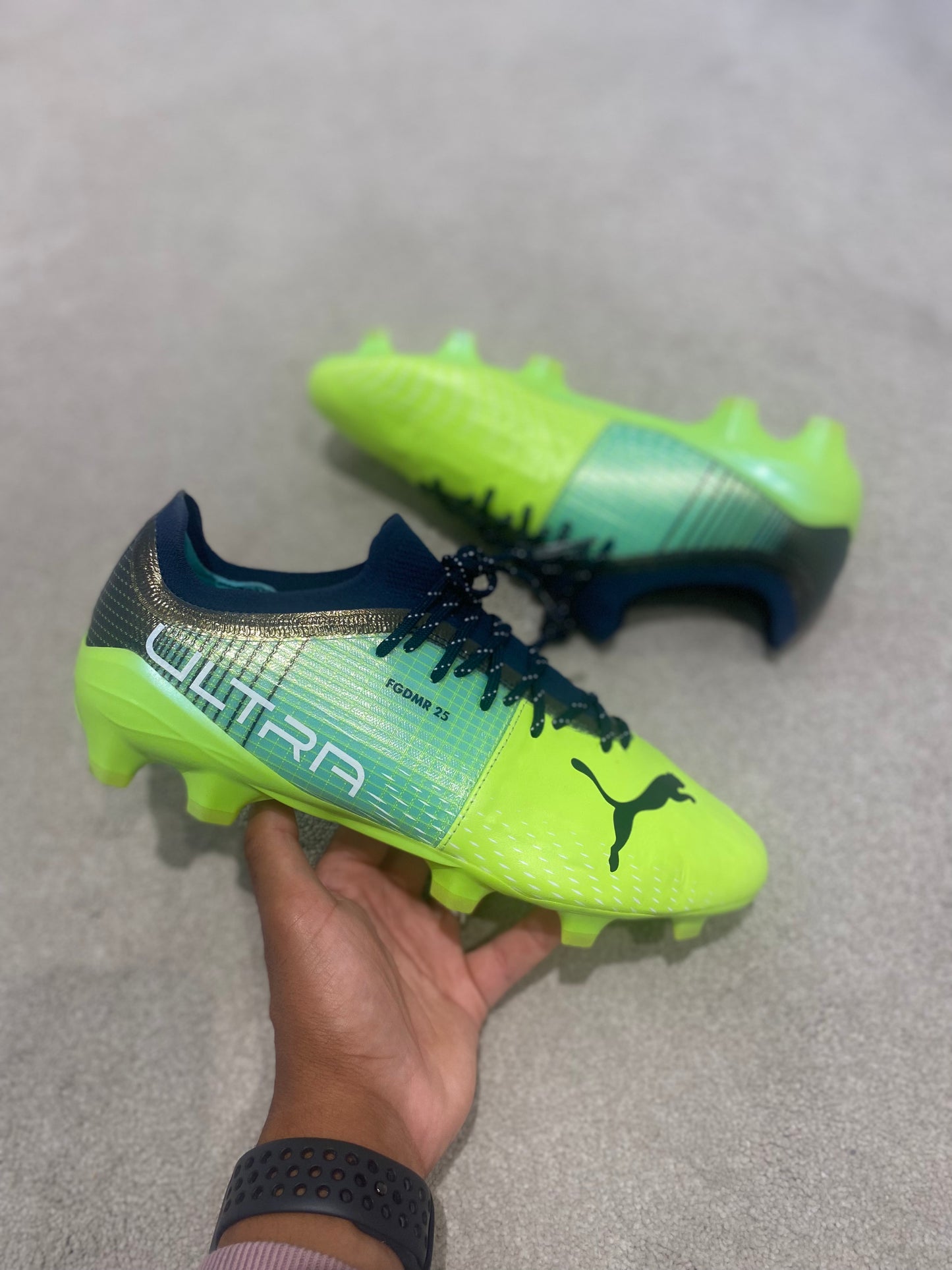 Puma Ultra 1.3 FG 'Fernandinho' Custom Match issued boots - Volt / Navy